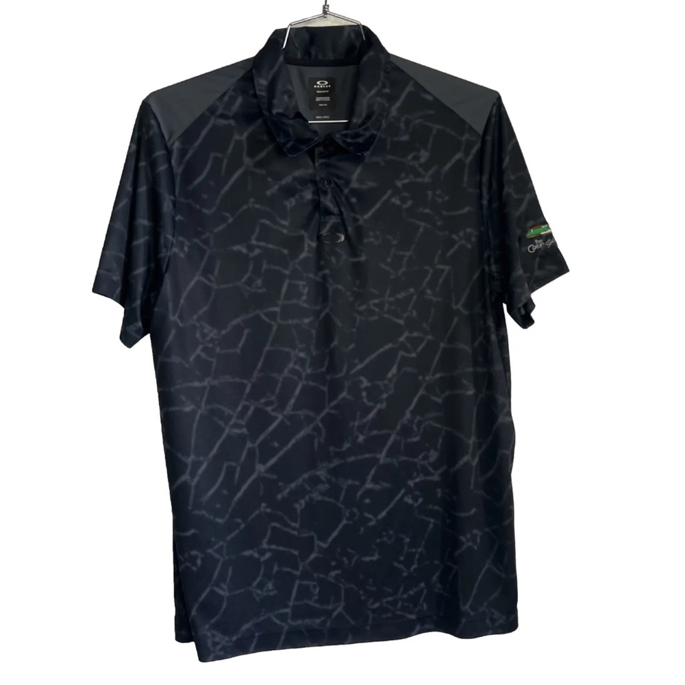 OAKLEY Polo Men XLarge Black Gray Broken Glass Shirt Regular Fit Golf Stretch